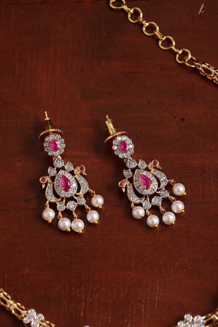 Peacock Manga Dualtone Necklace - Ruby - N5340
