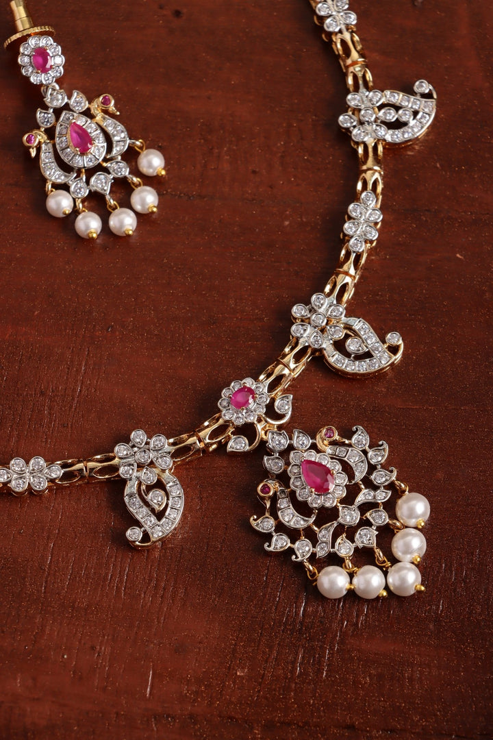 Peacock Manga Dualtone Necklace - Ruby - N5340