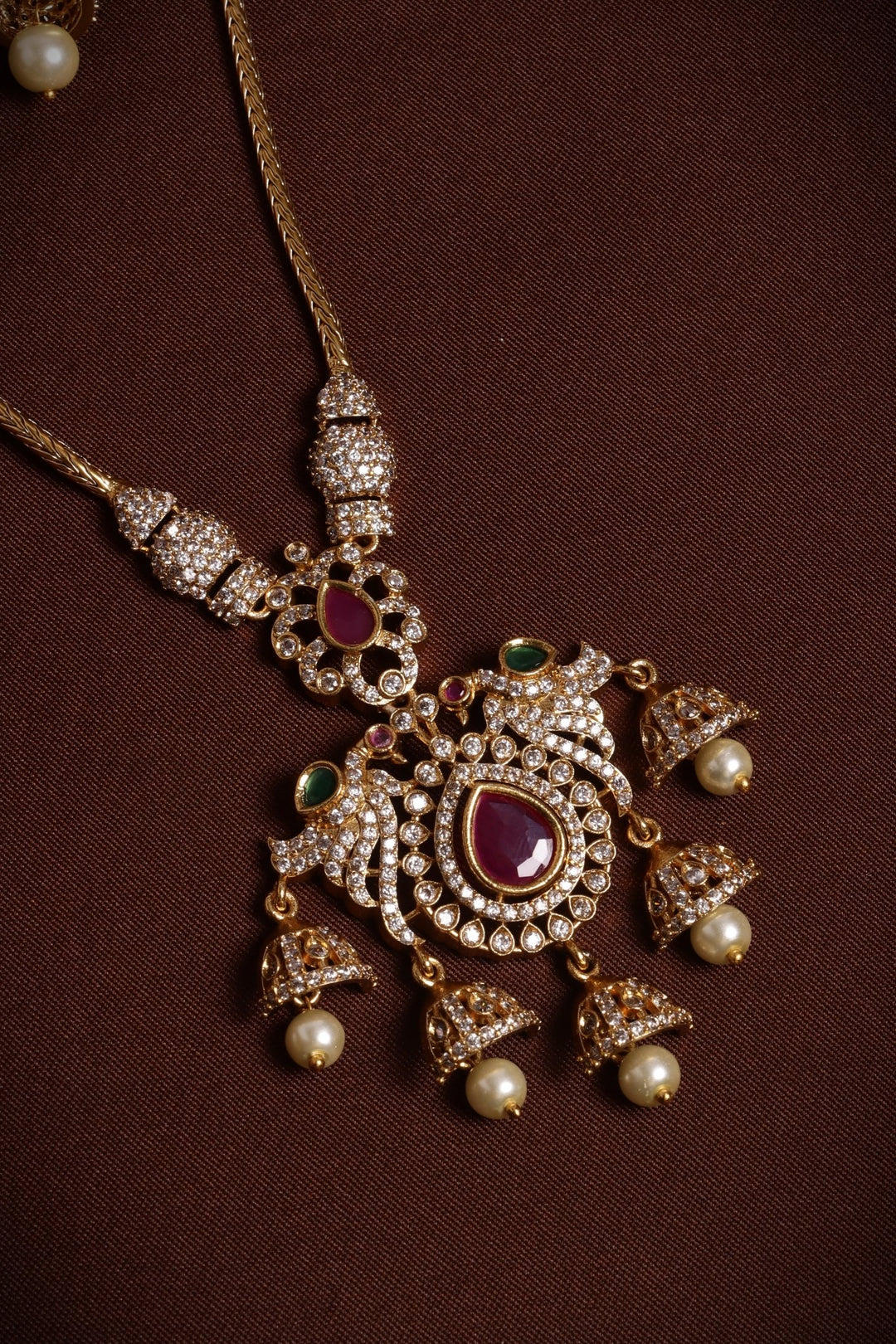 Peacock Multistone Attigai Necklace - N4129