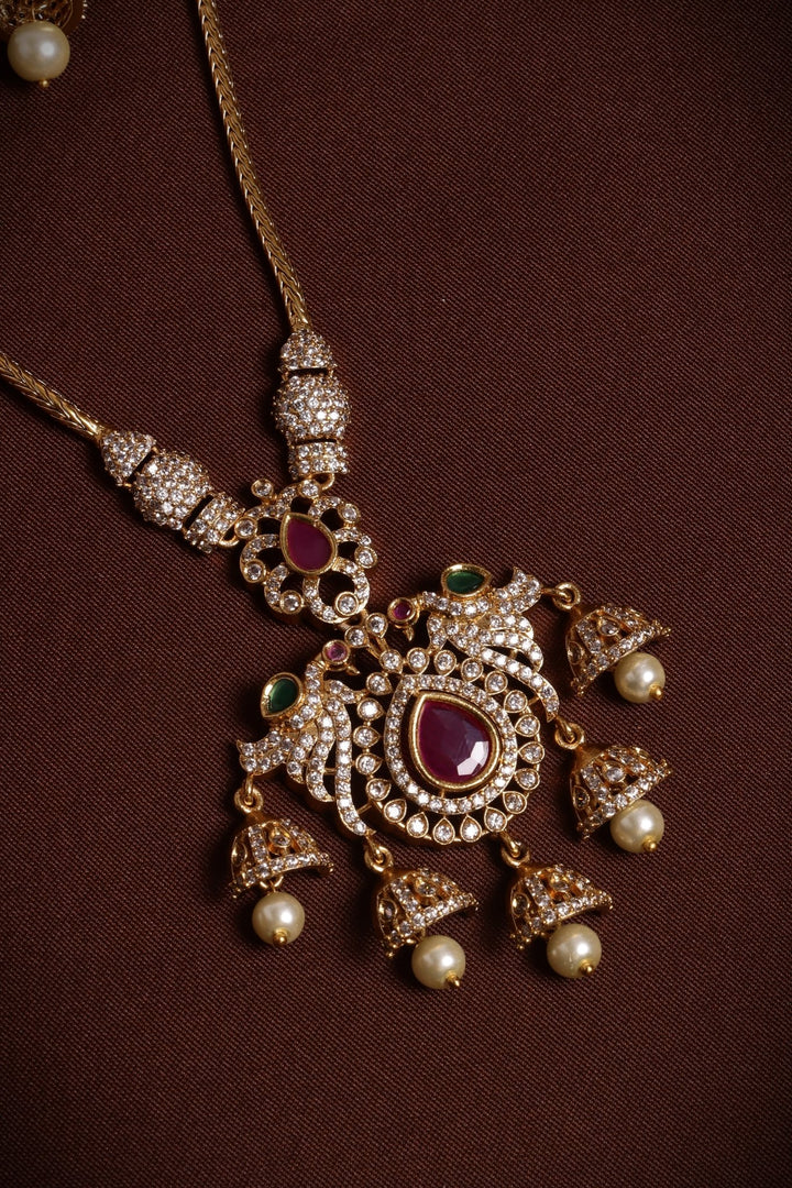Peacock Multistone Attigai Necklace - N4129