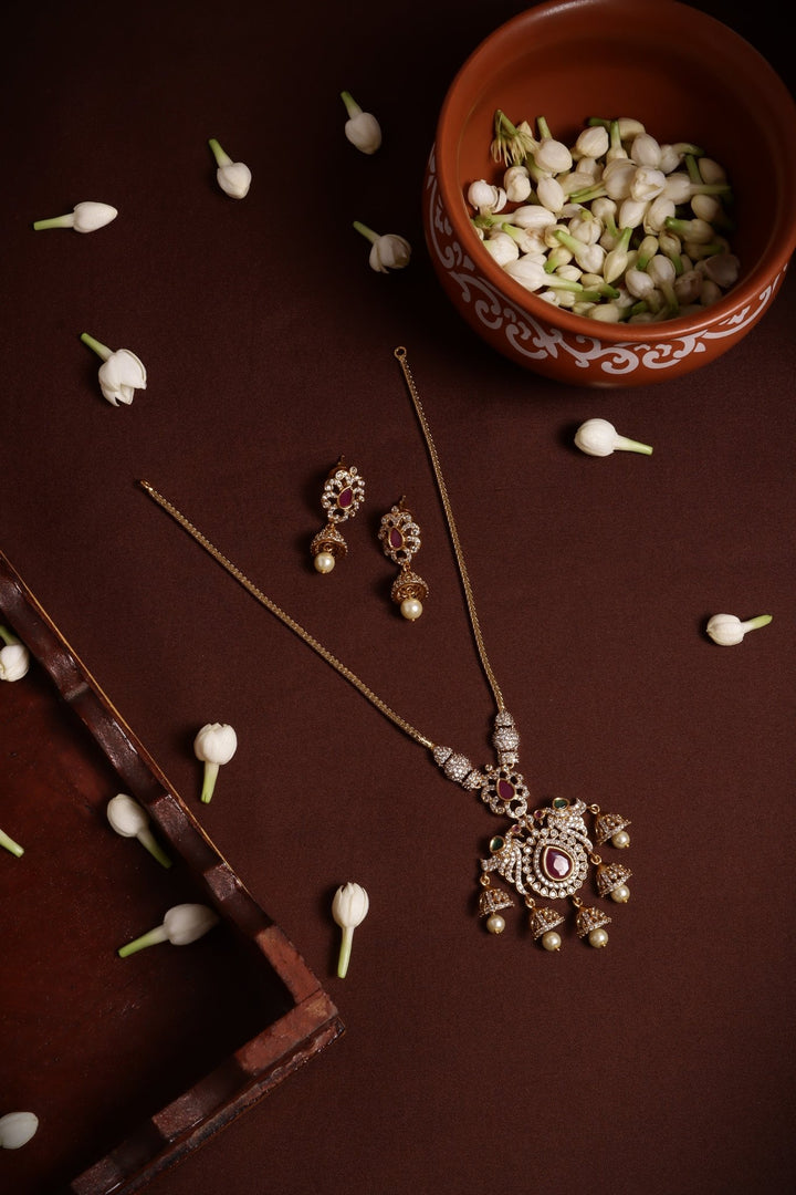 Peacock Multistone Attigai Necklace - N4129