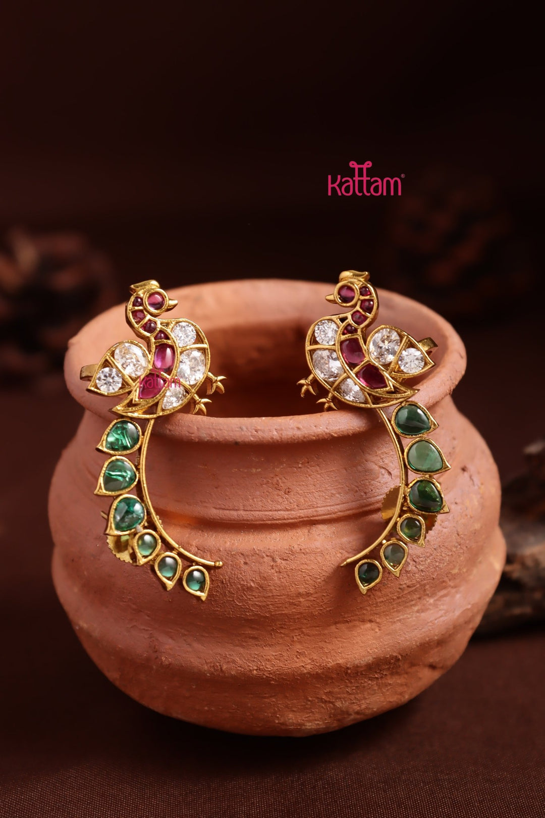 Peacock Multistone Earcuff Earring - E1366