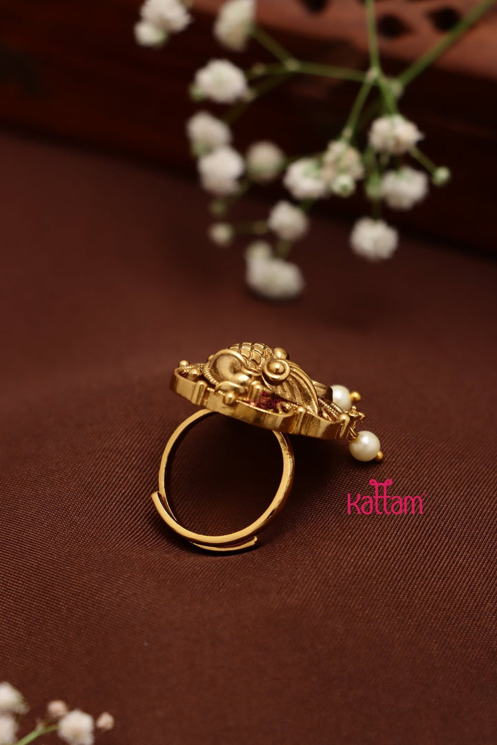 Peacock Pearl Ethnic Ring ( Adjustable ) - R71