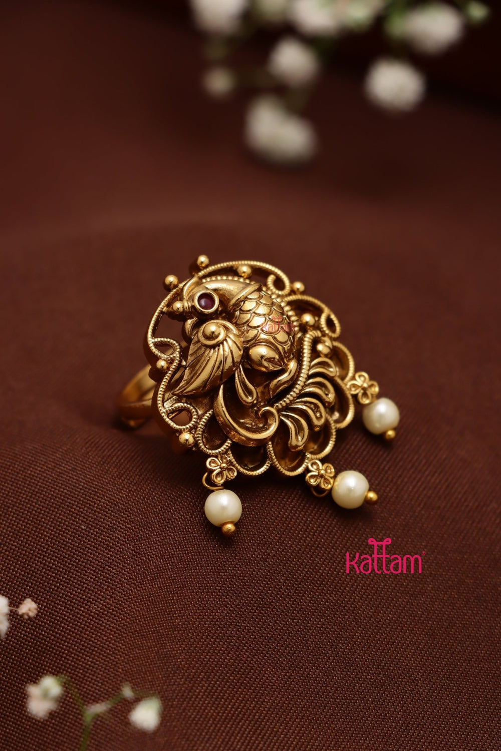 Peacock Pearl Ethnic Ring ( Adjustable ) - R71