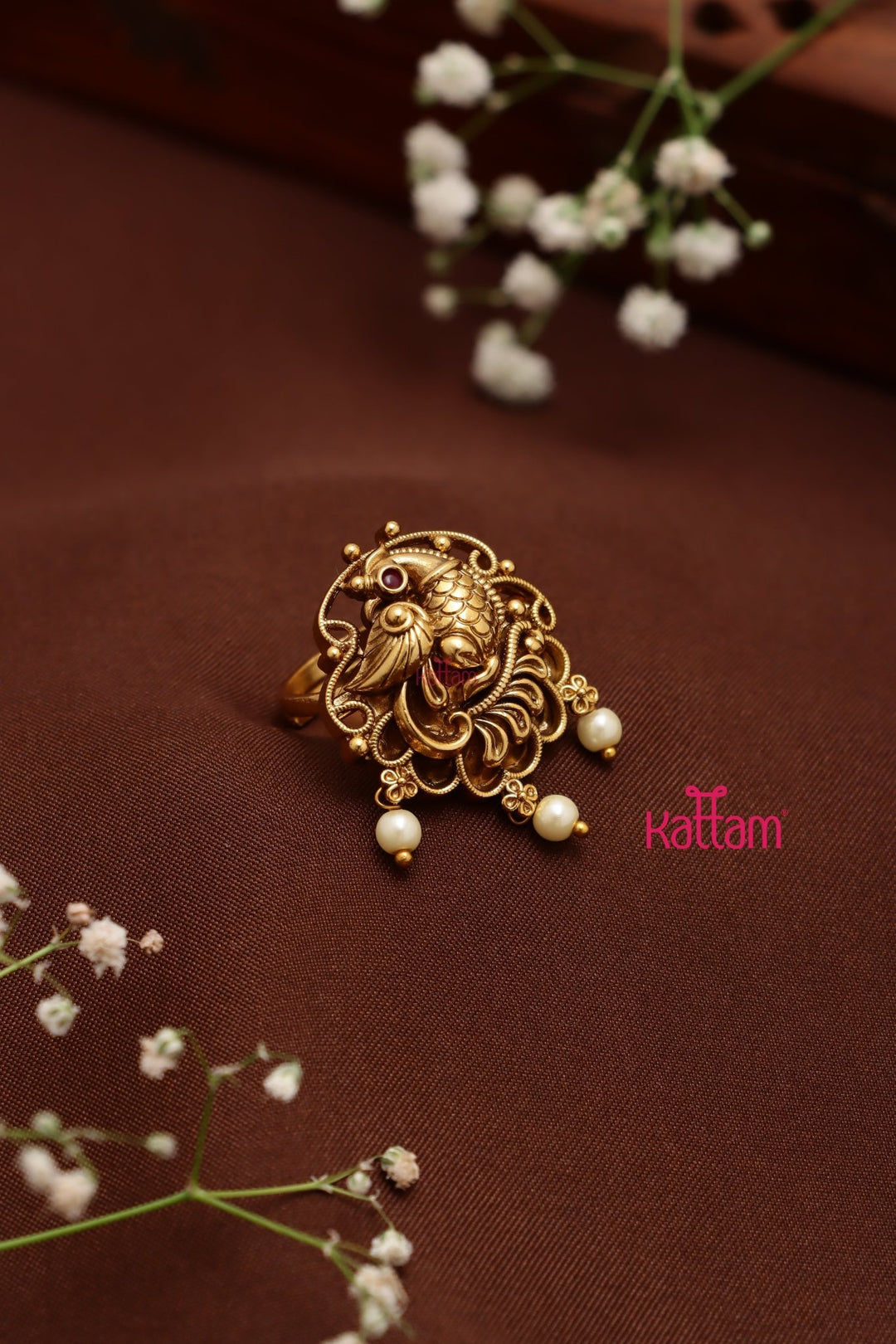 Peacock Pearl Ethnic Ring ( Adjustable ) - R71