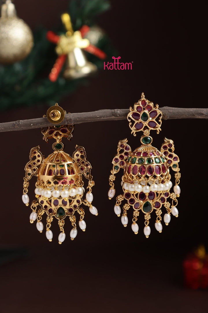 Peacock Pearl Hanging Jhumka - E1307