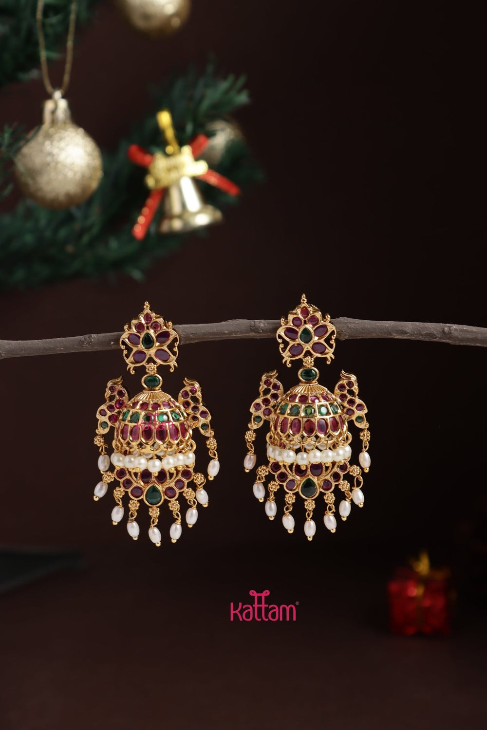 Peacock Pearl Hanging Jhumka - E1307