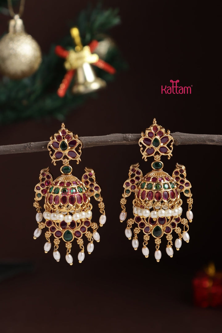 Peacock Pearl Hanging Jhumka - E1307