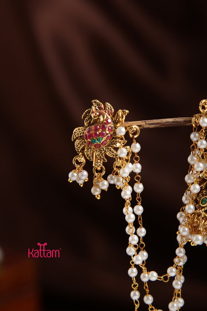 Peacock Pearl Jhumka With Mattal - E937