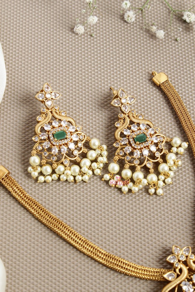 Peacock Pearl Trim Stone Choker Set - N2610