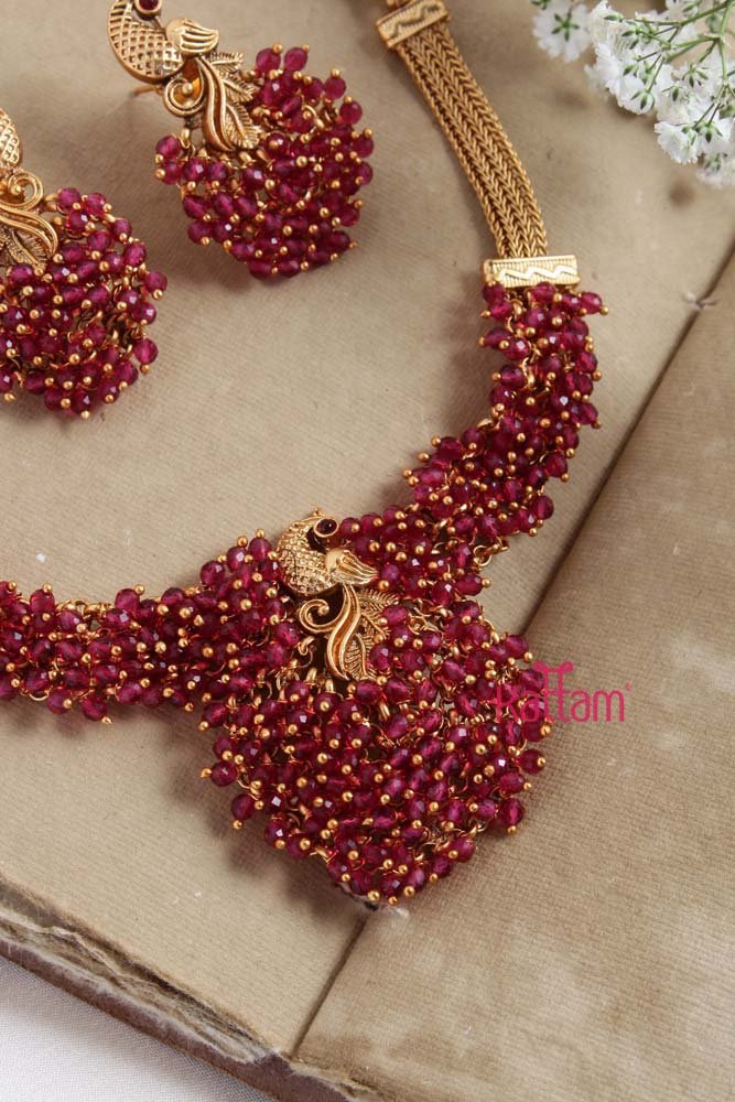 Peacock Pink Beaded Choker - N2277