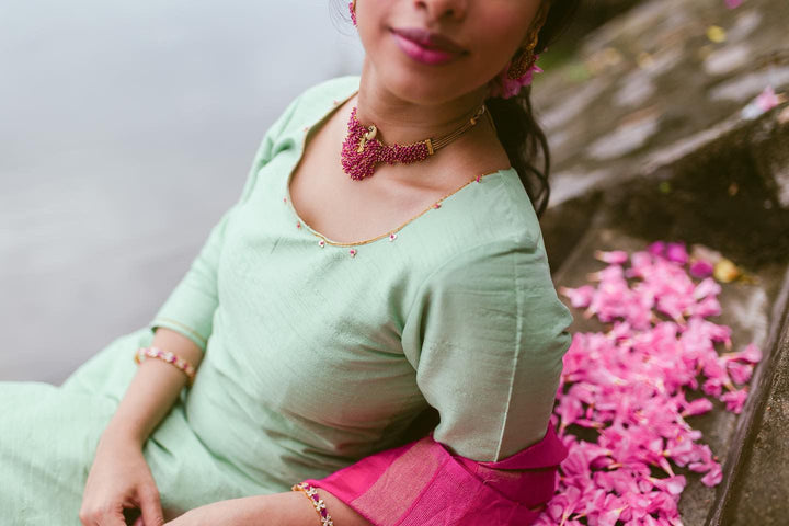Peacock Pink Beaded Choker - N2277