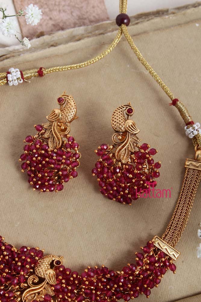 Peacock Pink Beaded Choker - N2277