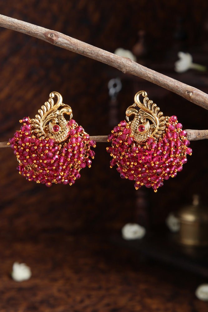 Peacock Pink Beaded Earring - E490