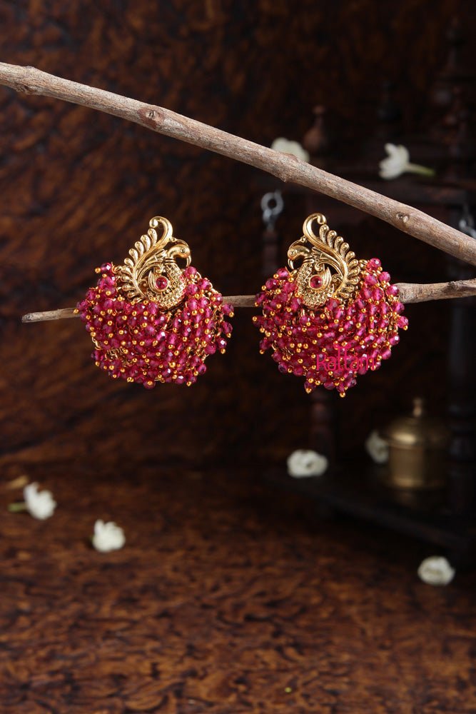 Peacock Pink Beaded Earring - E490