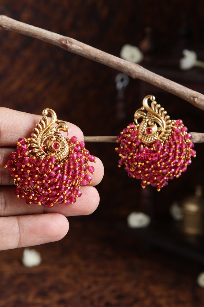 Peacock Pink Beaded Earring - E490