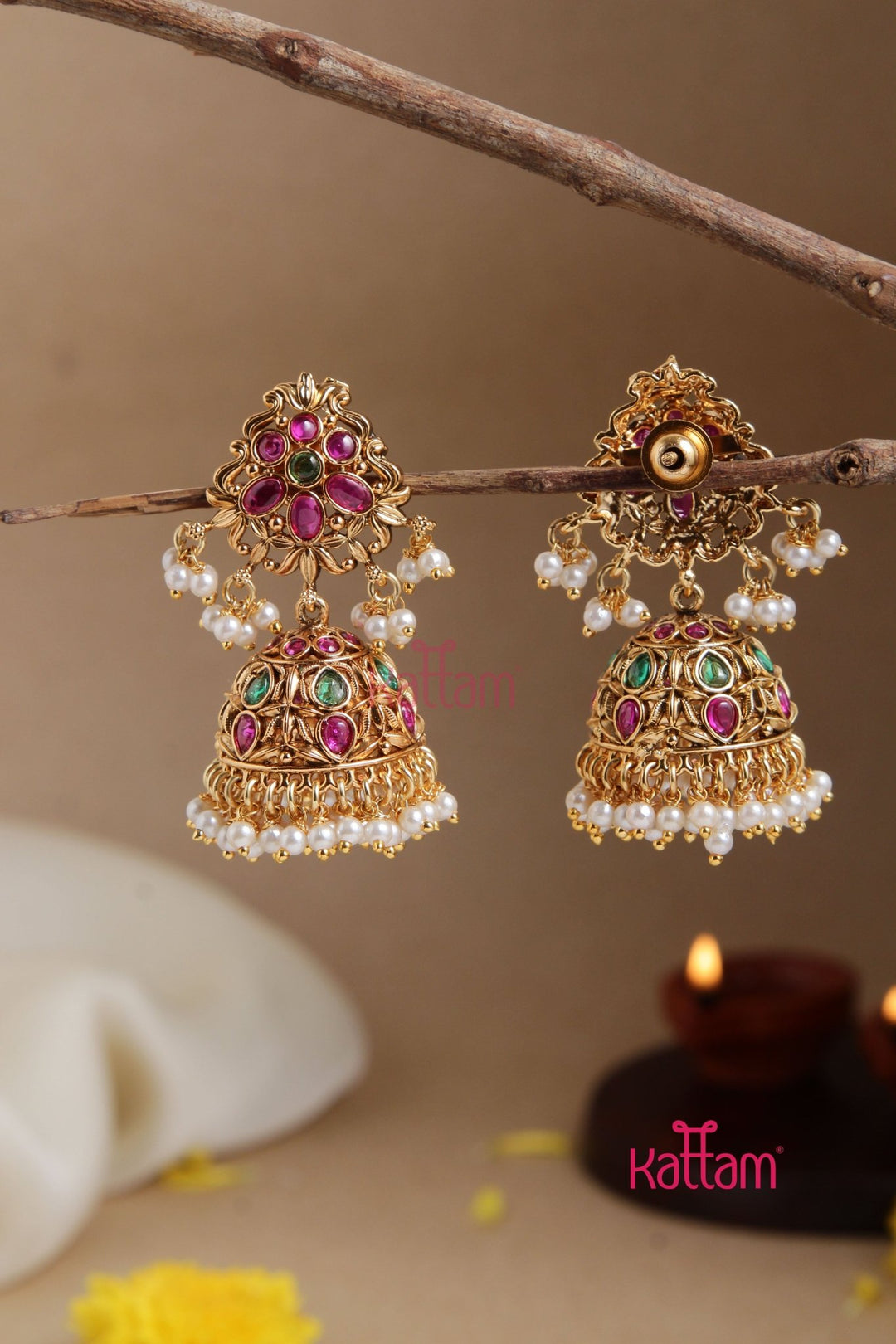 Peacock Rubygren Jhumka - E891