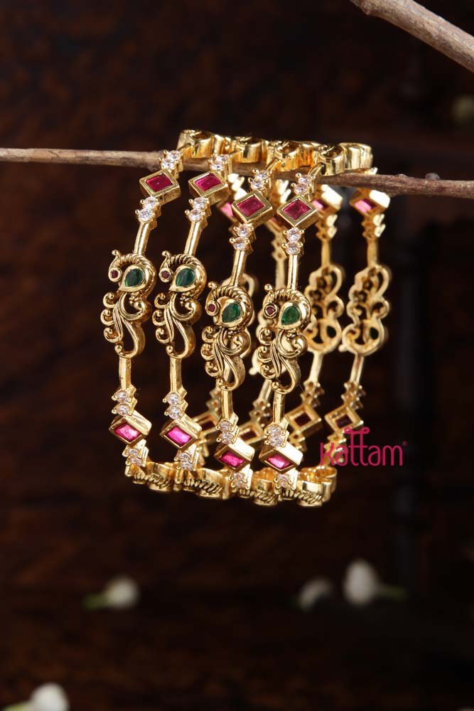 Peacock Stone Bangle (Set of 4) - B440 - V4