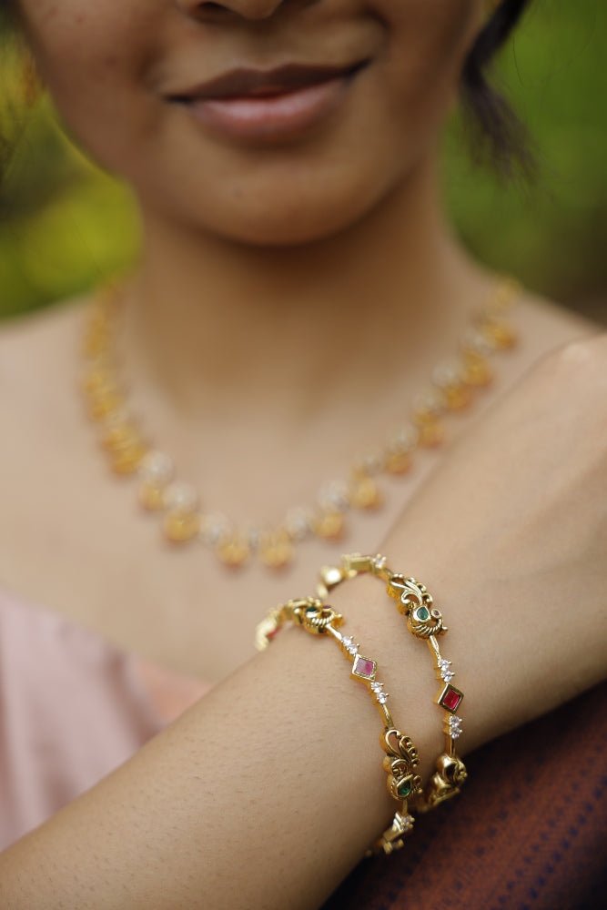 Peacock Stone Bangle (Set of 4) - B440 - V4