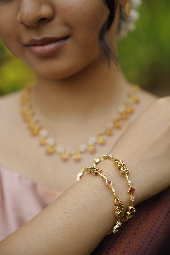 Peacock Stone Bangle (Set of 4) - B440 - V4