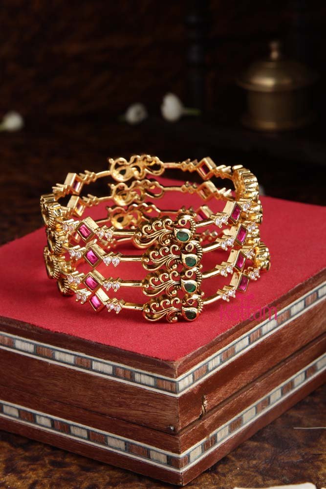 Peacock Stone Bangle (Set of 4) - B440 - V4