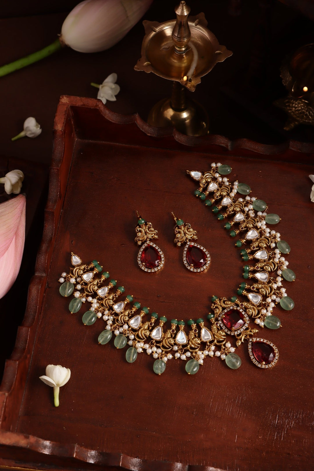 Peacock Stone Drop Choker - N3823
