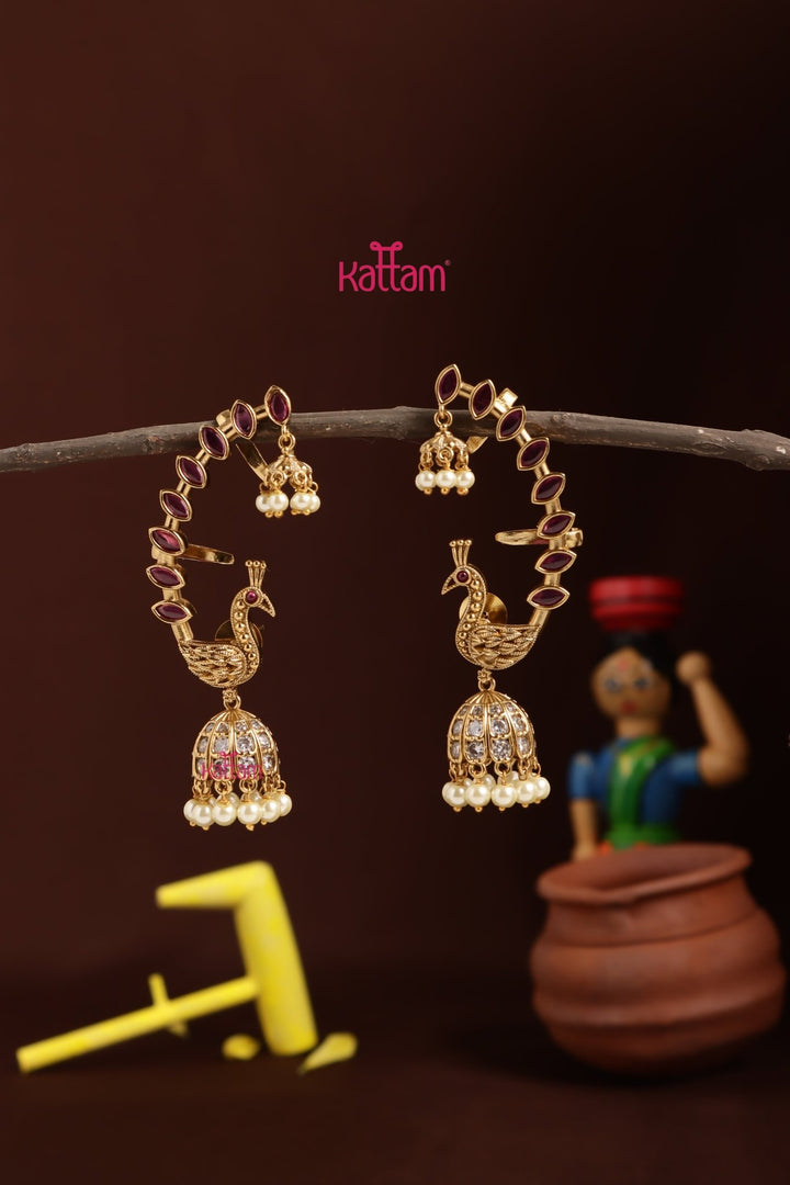 Peacock Stone Earcuff Jhumka - E1324