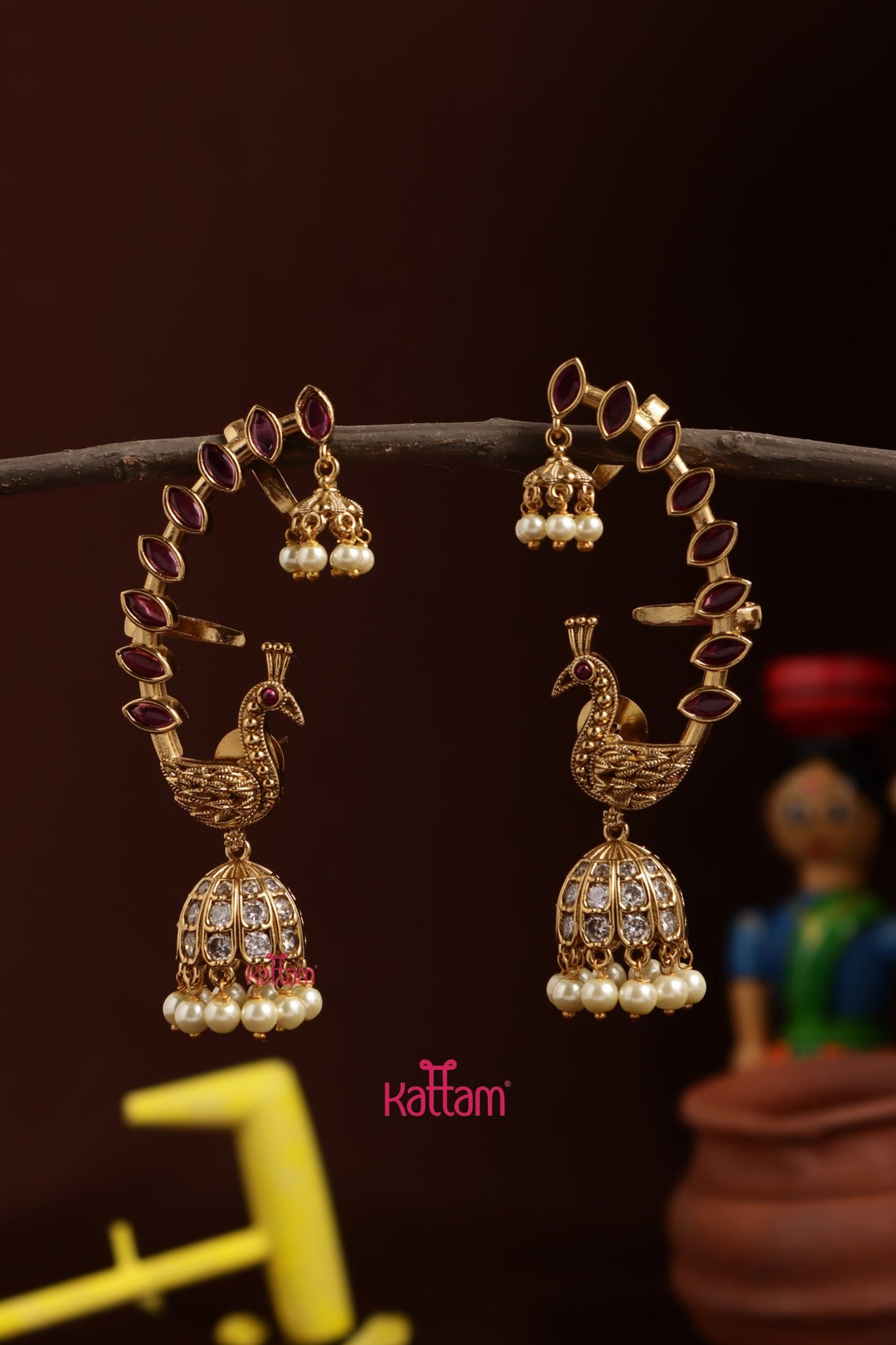 Peacock Stone Earcuff Jhumka - E1324
