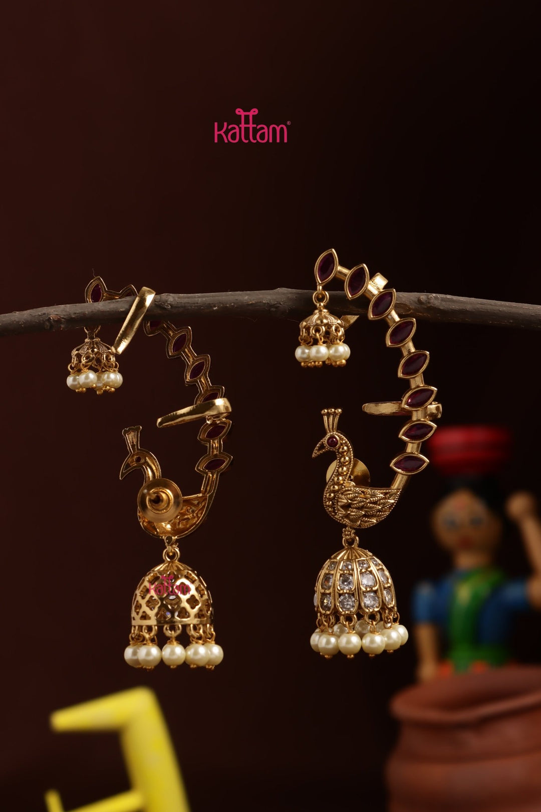 Peacock Stone Earcuff Jhumka - E1324