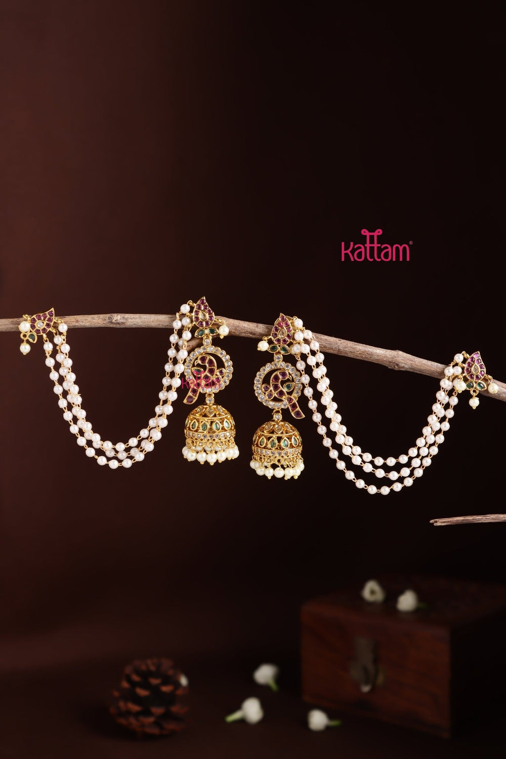 Peacock Stone Pearl Mattal Jhumka - E1409