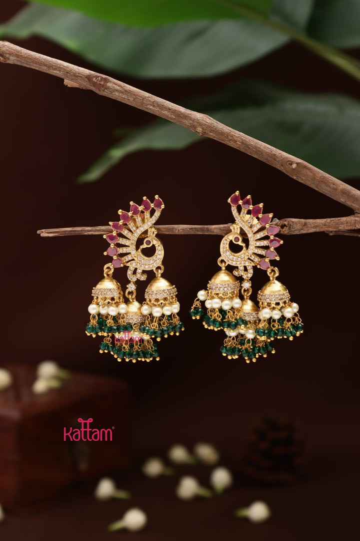 Peacock Triple Beads Jhumka - E1403
