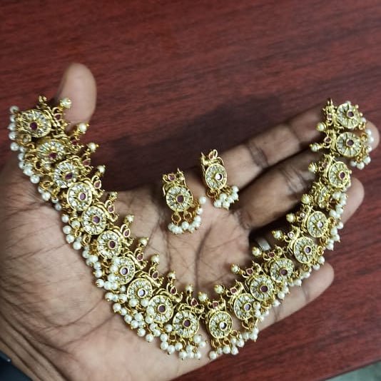 Peacock White Ruby Stone Guttapusalu Choker - N2403