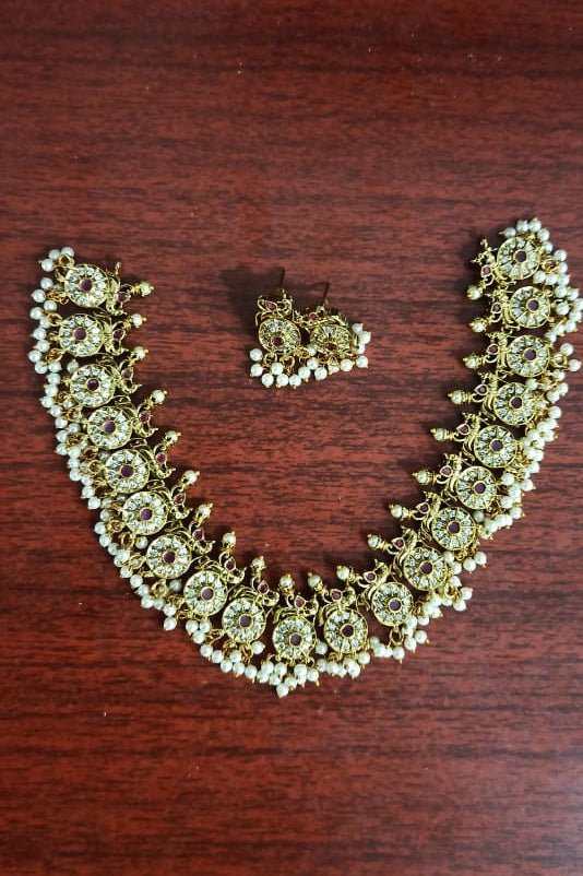 Peacock White Ruby Stone Guttapusalu Choker - N2403