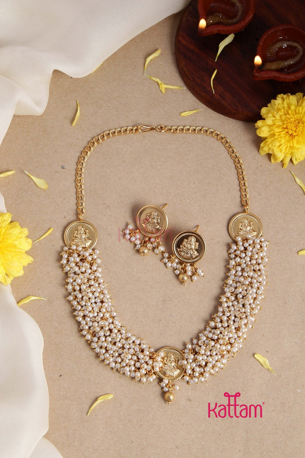 Pearl Cluster Lakshmi Coin Choker - N2878