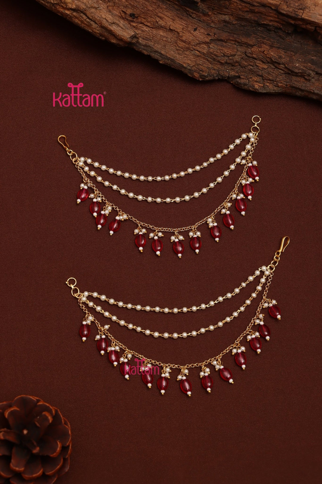Pearl Red Beaded Earchain - ECO77