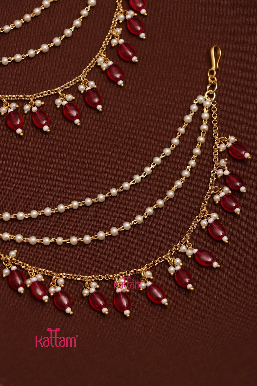Pearl Red Beaded Earchain - ECO77