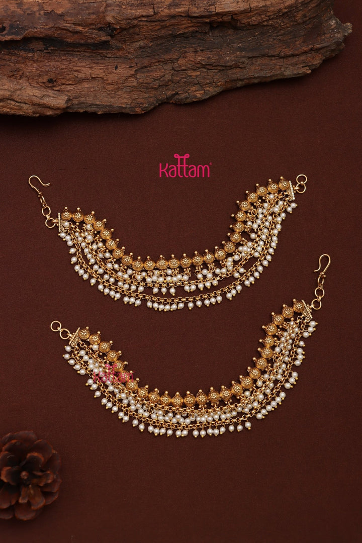 Pearl Triple Layer Beaded Ear Chain - EC060