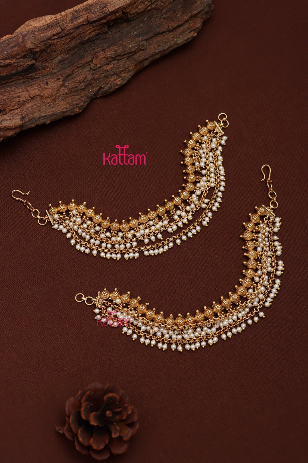 Pearl Triple Layer Beaded Ear Chain - EC060