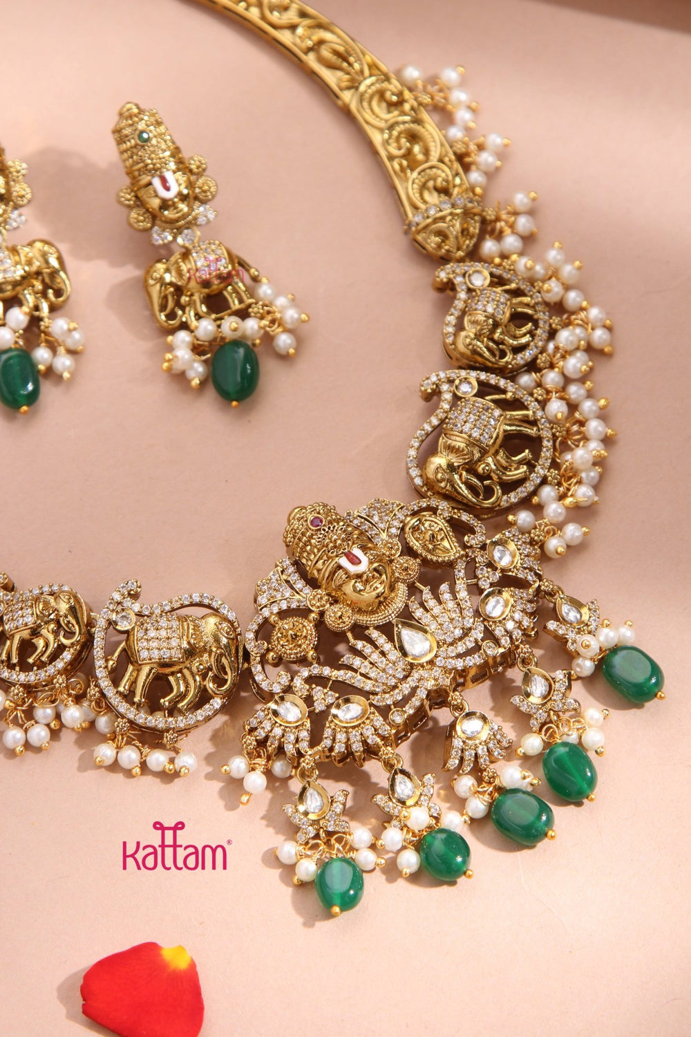Perumal Engraved Hasli Choker - Green - N3346