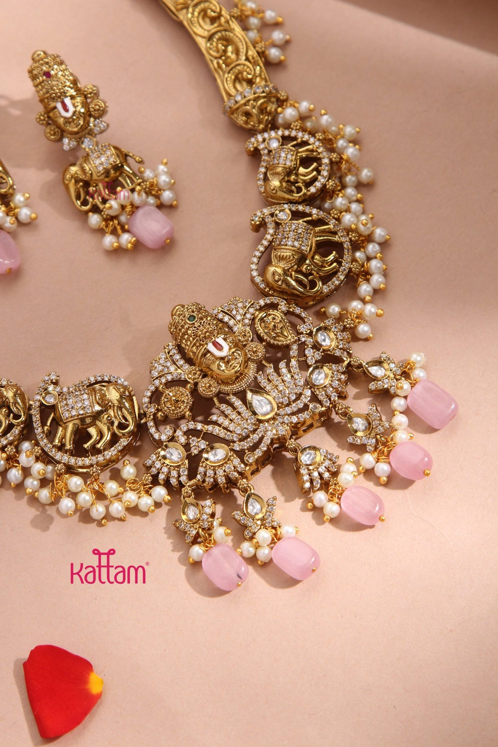 Perumal Engraved Hasli Choker - Pastel Pink - N3347
