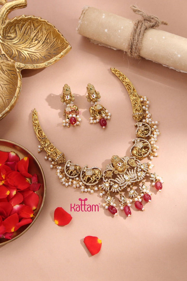 Perumal Engraved Hasli Choker - Ruby - N3345