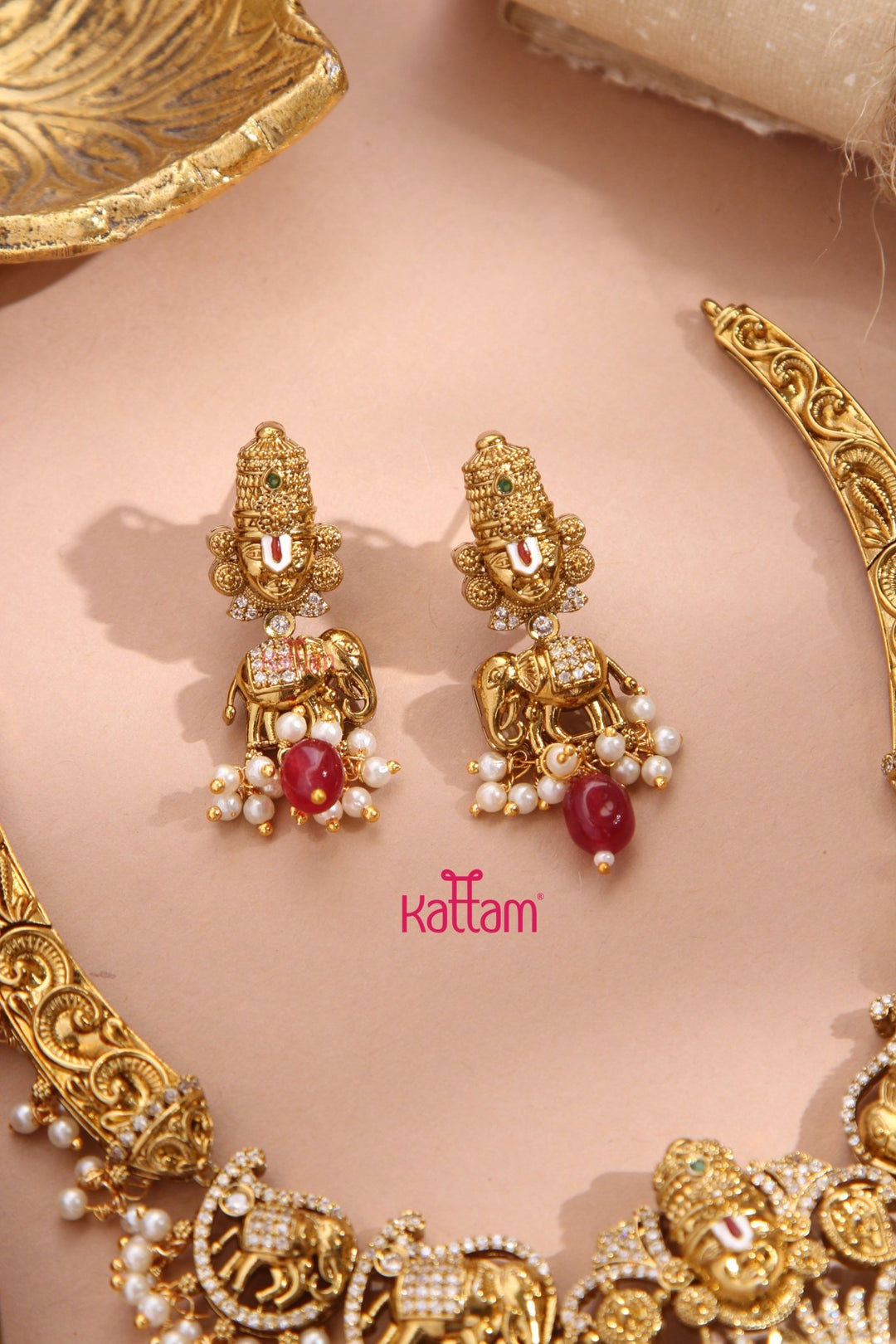 Perumal Engraved Hasli Choker - Ruby - N3345