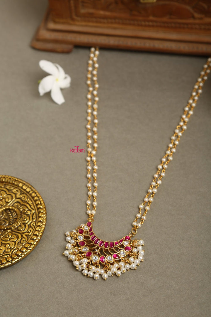Pink Kundan Dollar Jadau Mala ( No Earring) - N850