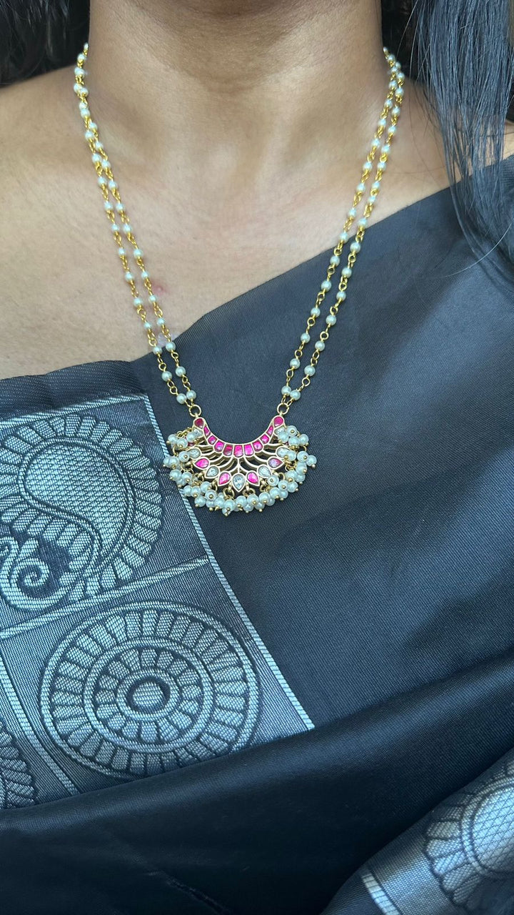 Pink Kundan Dollar Jadau Mala ( No Earring) - N850