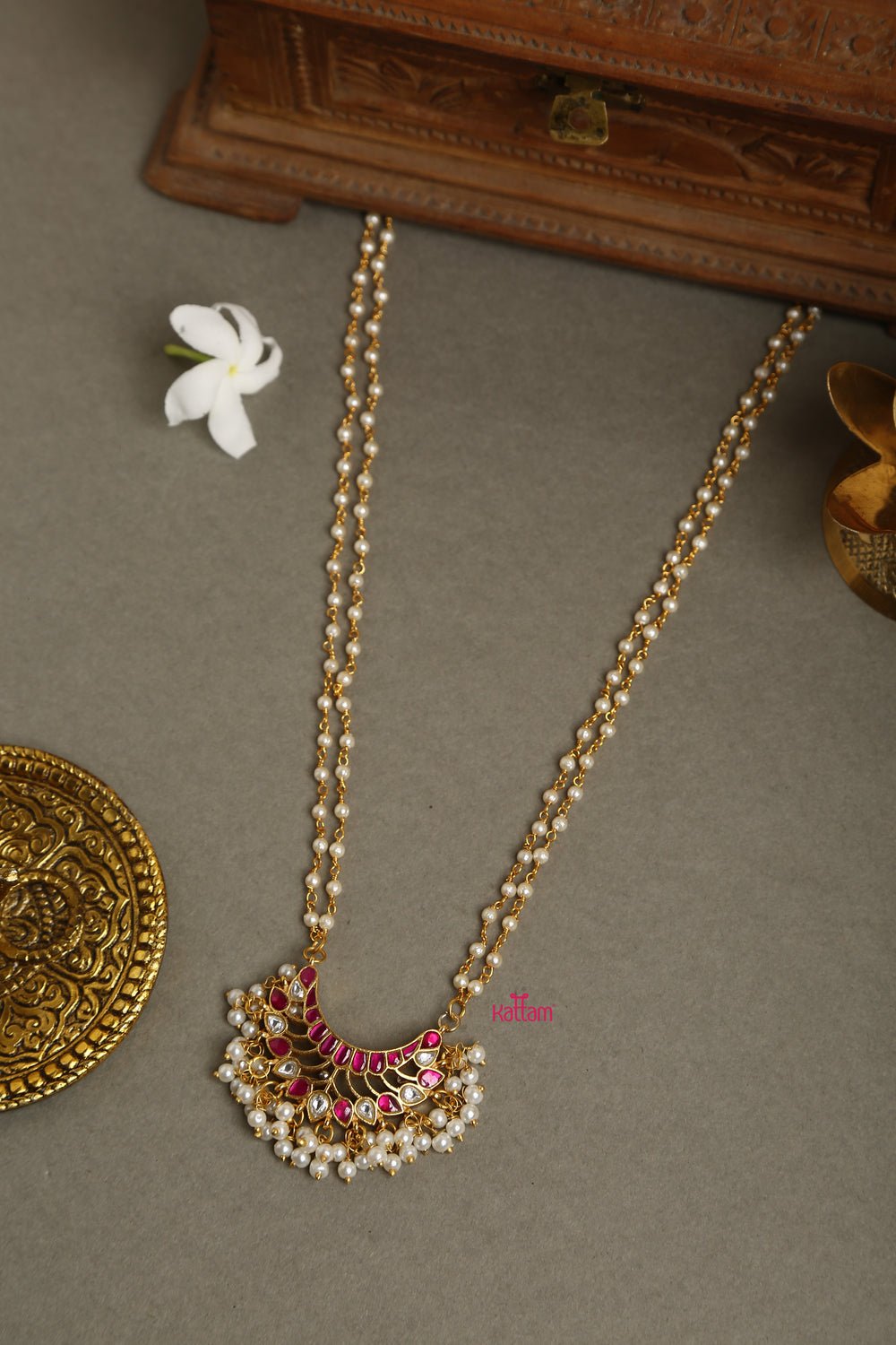 Pink Kundan Dollar Jadau Mala ( No Earring) - N850