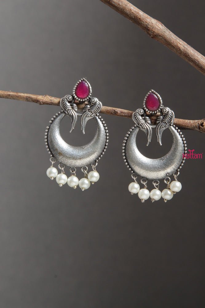 Pink Peacock Chandbali Silver earrings - E343