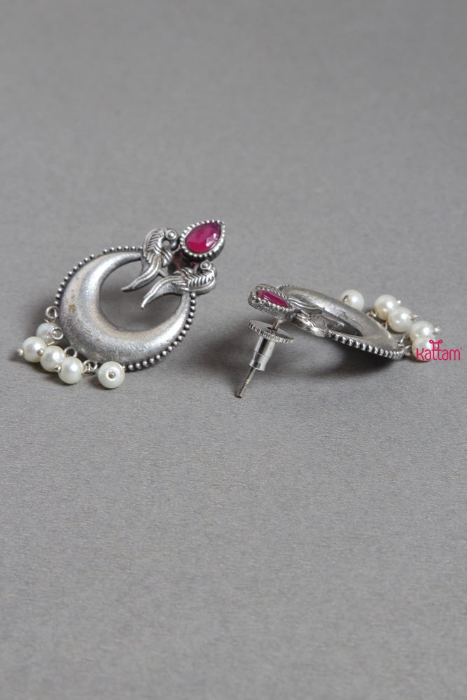 Pink Peacock Chandbali Silver earrings - E343