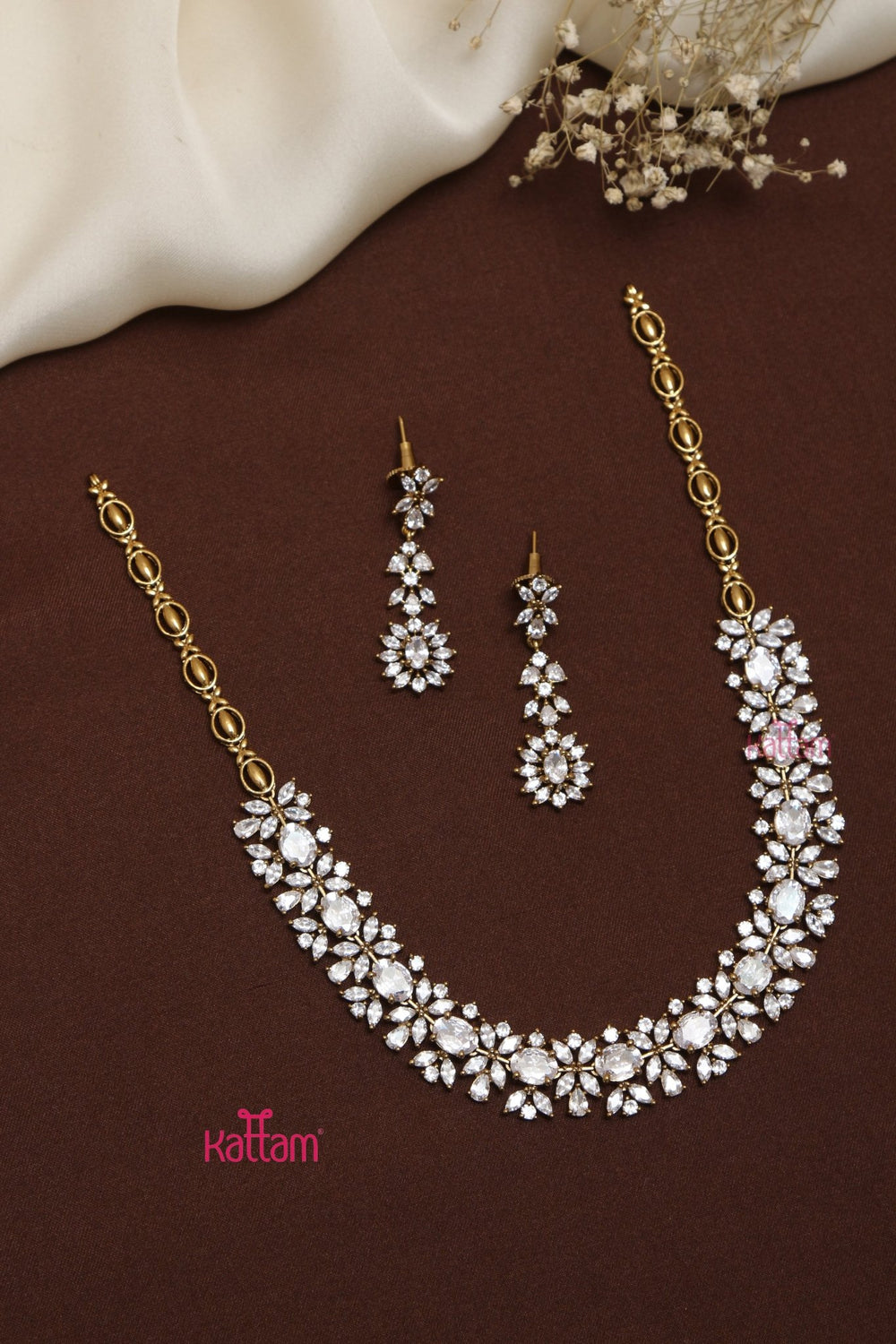 Pragya - White AD Leafy Necklace - N5224