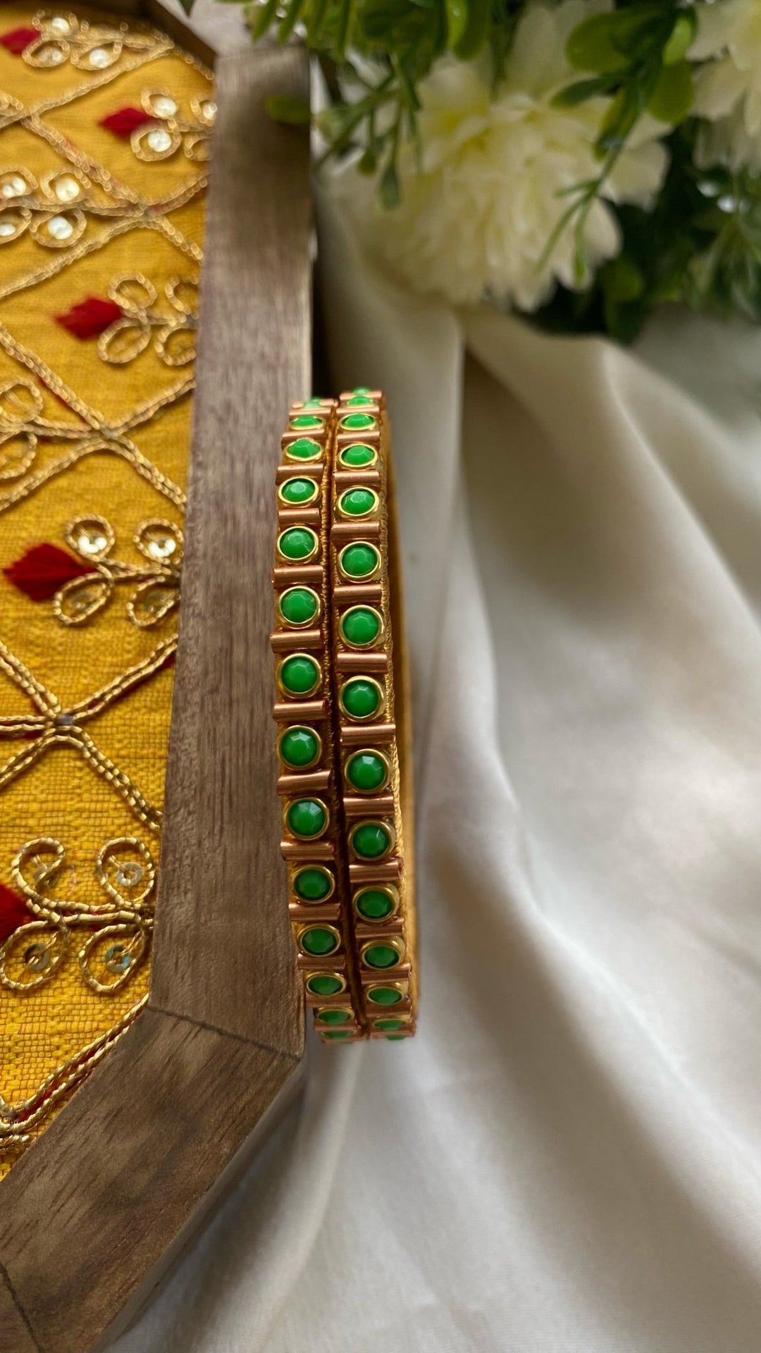 PRE ORDER - Dot Handmade Kundan Bangles (Set of 2 - 9 Colour Options Available ) - KB033 - V4