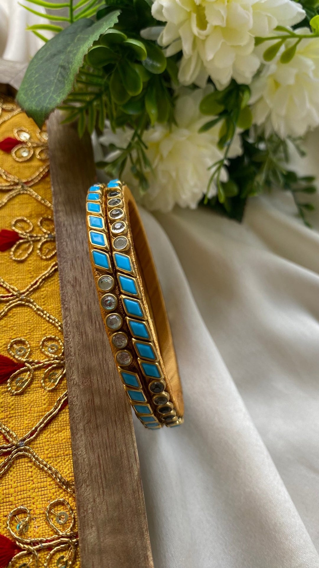 PRE ORDER - Mixed Rounds Stone Handmade Kundan Bangles (Set of 2 - 8 Colour Options ) - KB041 - V4